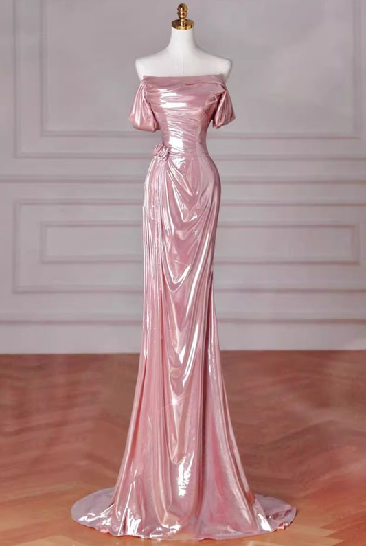 Robe de bal longue rose sirène sans bretelles J5967