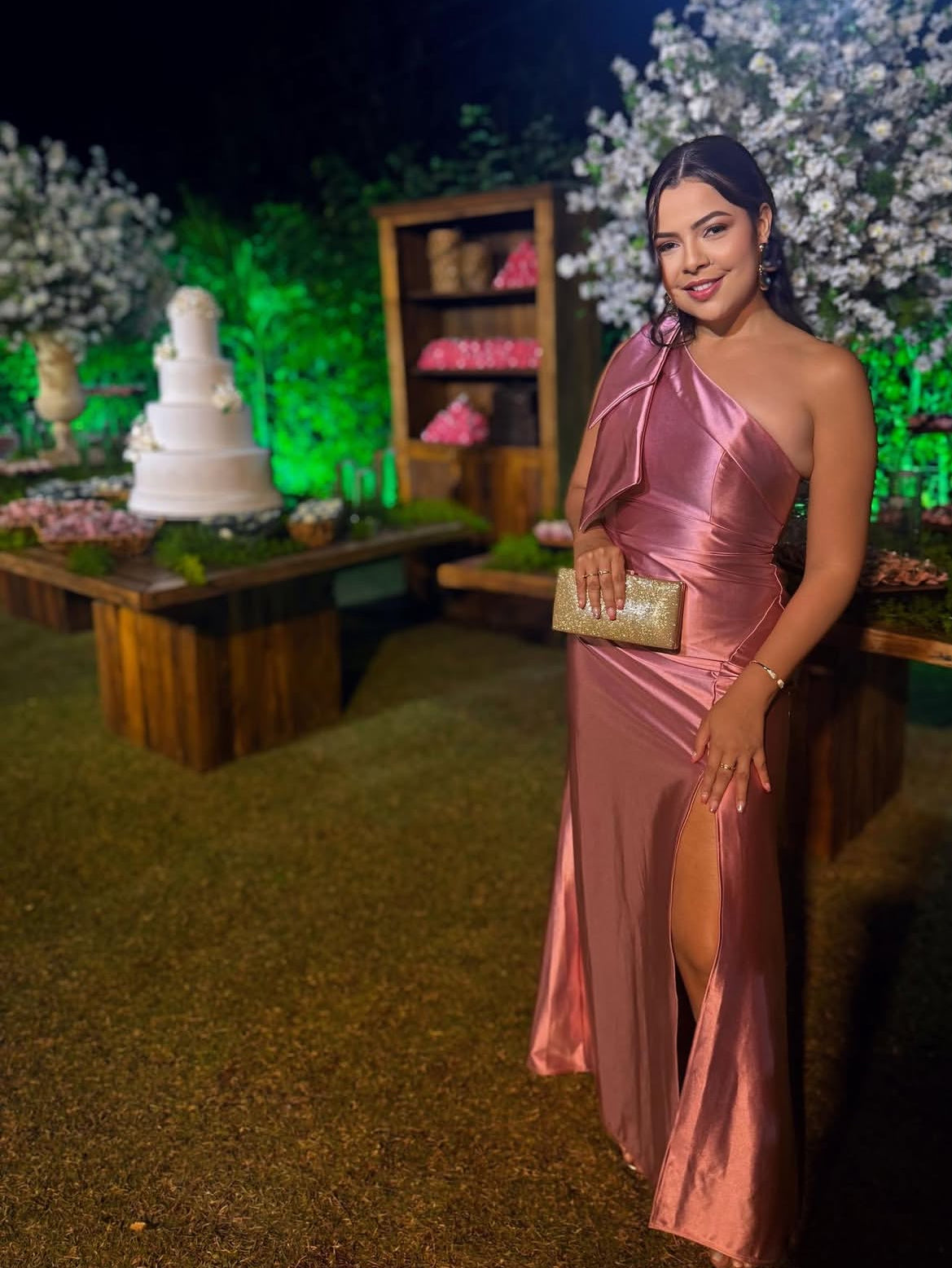 Robe de mariée sirène asymétrique en satin, longue robe de soirée fendue, J7920