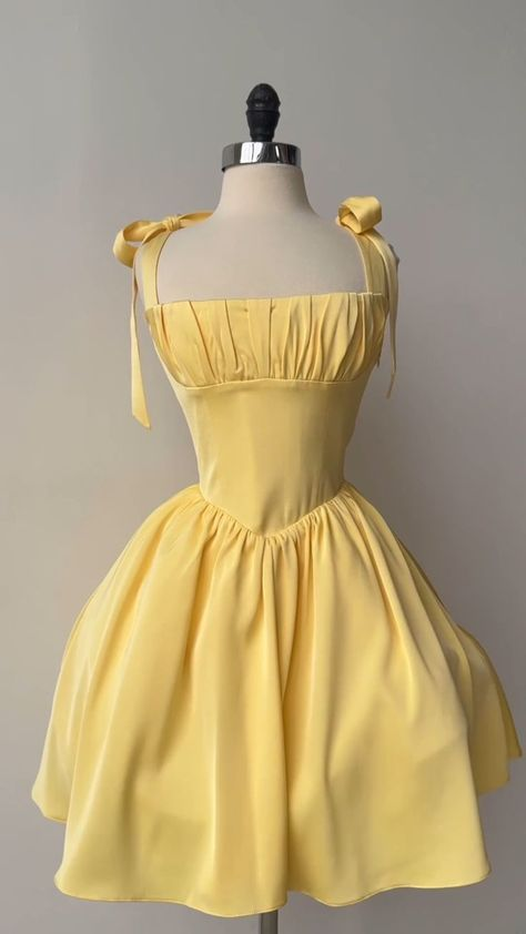 A Line Yellow Birthday Dress Outfit Short Dress J5987