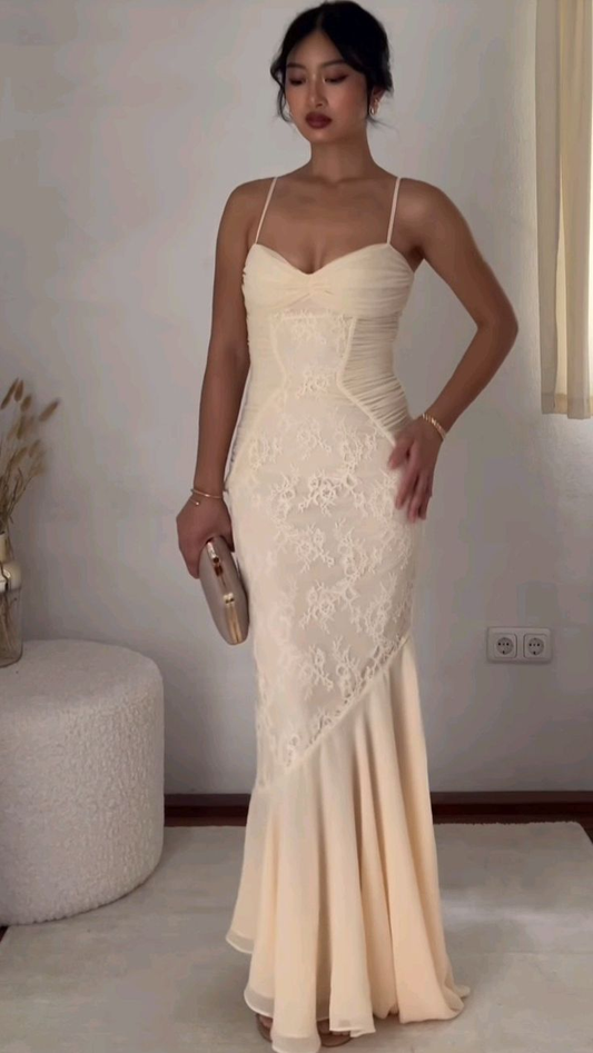 Spaghettiträger Spitze Chiffon Ballkleid Formales Abendkleid J5997