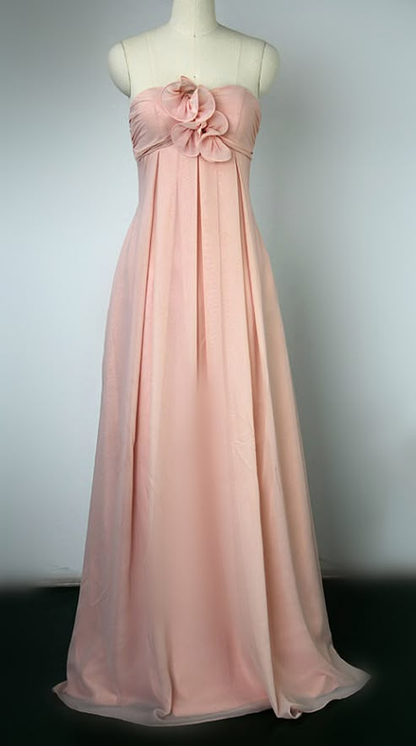 Robe de bal trapèze en mousseline rose, robe de demoiselle d'honneur J5998