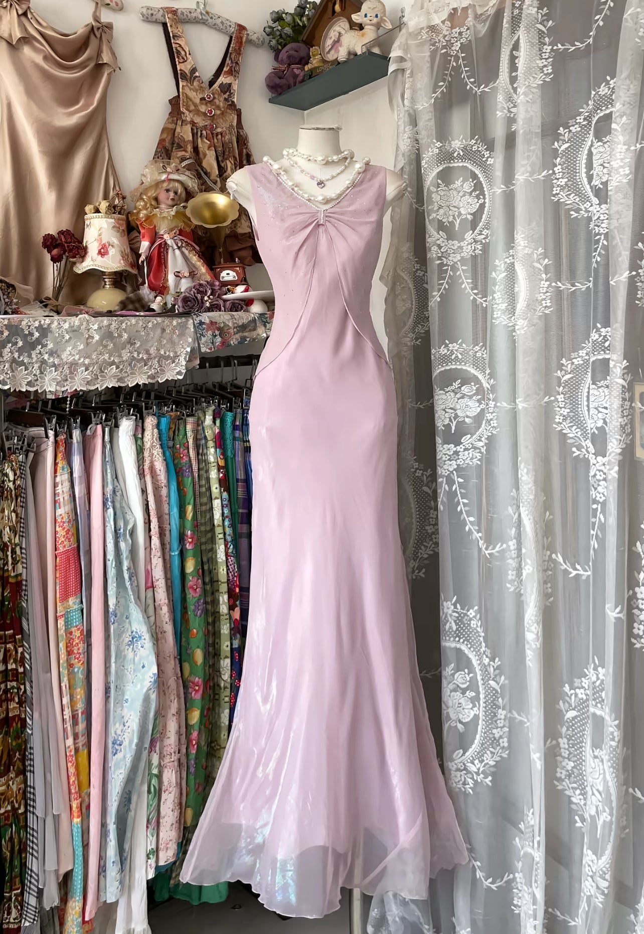 Robe de bal longue rose style sirène, tenue de soirée formelle J8532