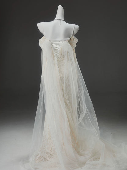 Robe de mariée sirène à épaules dénudées et manches longues en dentelle J8433
