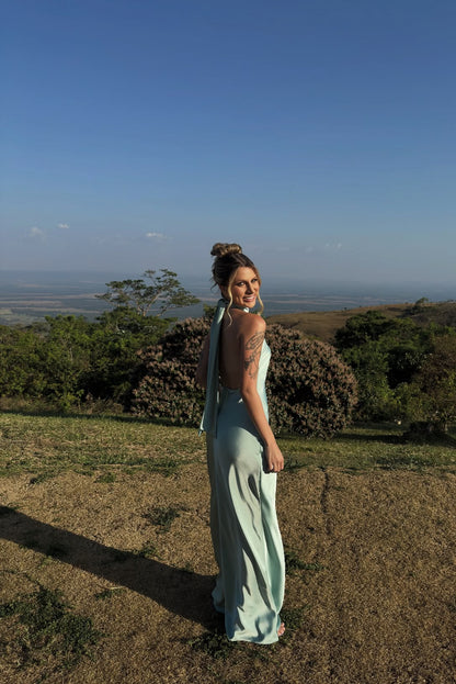 Rosa Etuikleid, lang, mit Seitenschlitz, Satin, formelles Kleid J8820