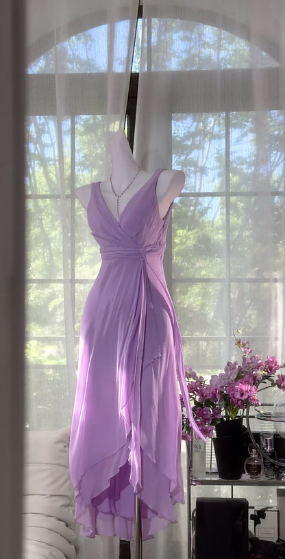 Robe de bal en mousseline de soie lavande à col en V, robe de soirée formelle J7938