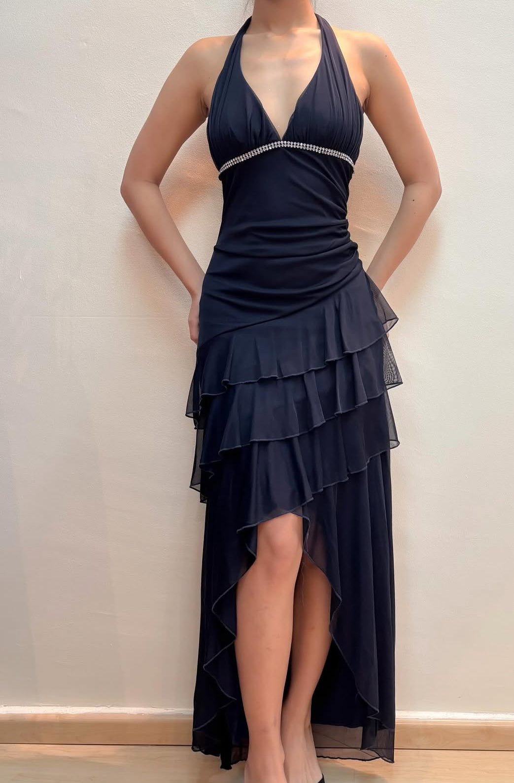 Neckholder-Ballkleid mit langen Lagen, formelles Abendkleid, Partykleid J8547