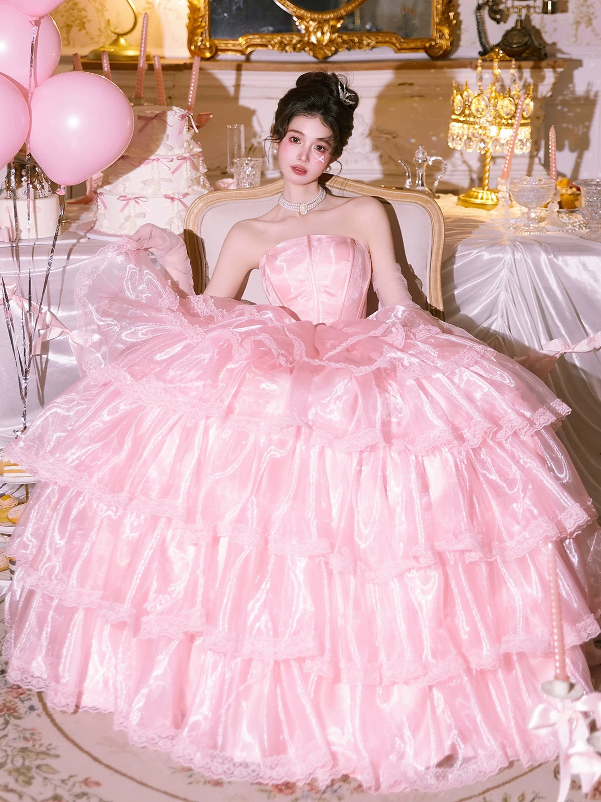 Robe de bal bustier trapèze à volants pour 16 ans J7724