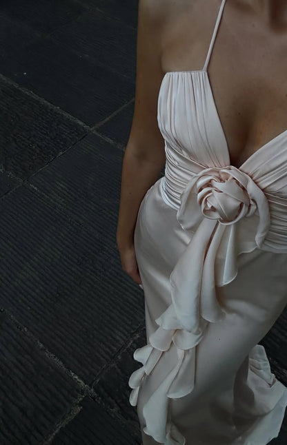 Spaghettiträger Etuikleid Langes Ballkleid Geburtstagskleid mit Rüschen J7851