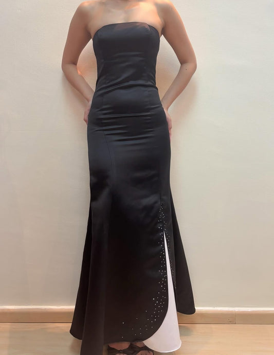 Robe de bal longue sirène sans bretelles, noire, tenue de soirée formelle J8558