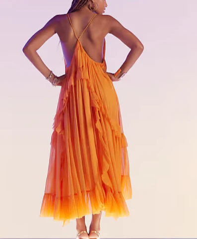 Spaghetti Straps Orange Ruffle Wedding Guest Dress J8829