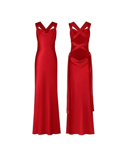 Robe de bal longue rose vif en satin, robe de soirée, J8074