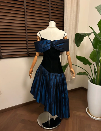 Robe de bal bleu marine coupe trapèze, élégante robe de soirée J8624