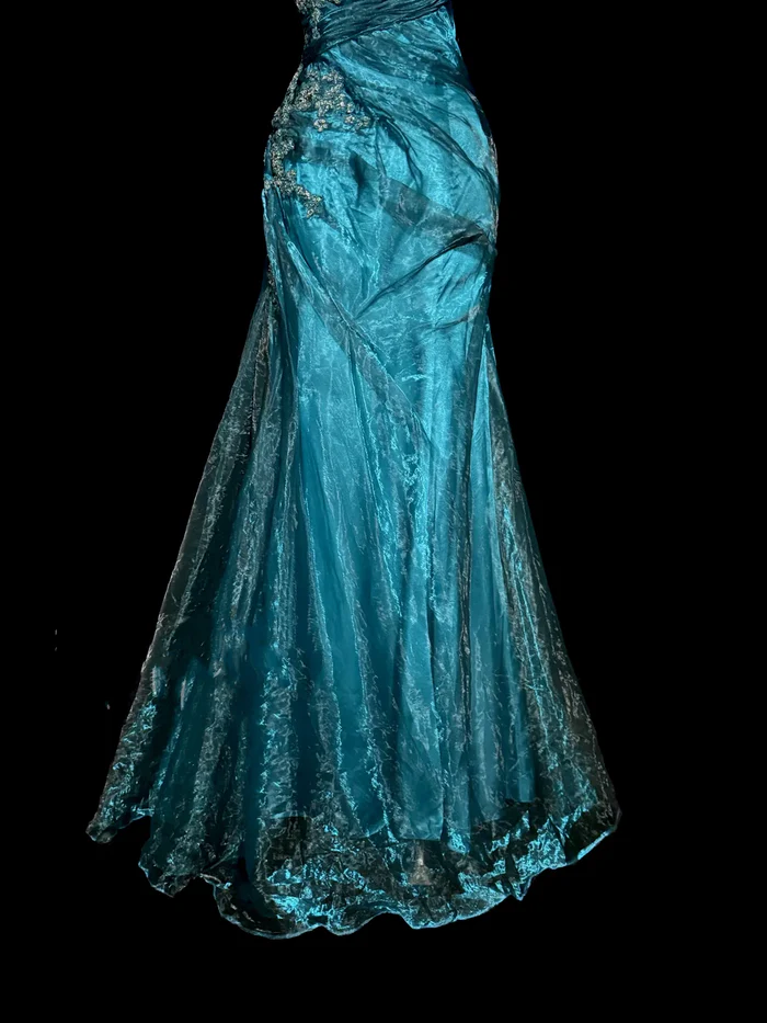 Vintage Mermaid Blue Long Prom Dress Strapless Tulle Gown J8861
