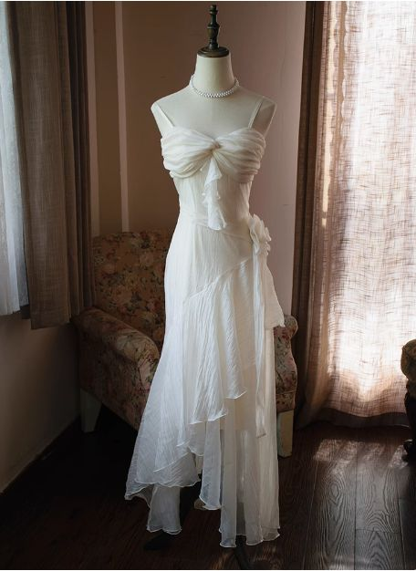 Elegantes, langes Ballkleid mit Rüschen in Elfenbein, formelles Partykleid J8480