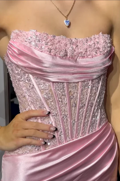 Strapless Lace Appliques Mermaid Party Prom Dress J8344