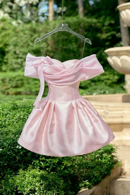 A Line Pink Off Shoulder Homecoming Dress Short Party Dress J8831