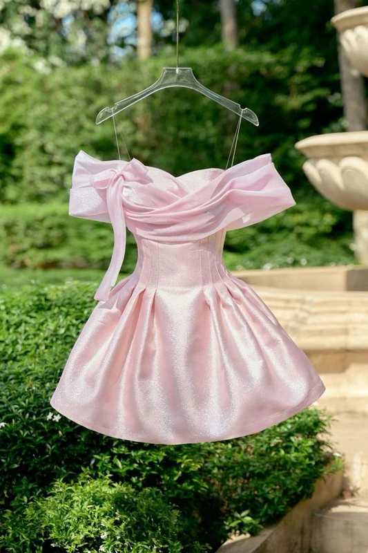 A Line Pink Off Shoulder Homecoming Dress Short Party Dress J8831