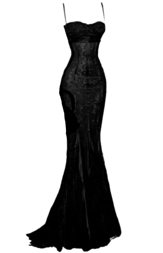 Robe de bal longue sirène en dentelle noire à bretelles spaghetti, tenue d'anniversaire J6000