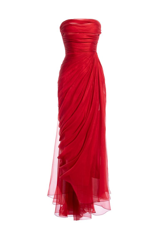 Robe de bal fourreau en tulle rouge sans bretelles J6014