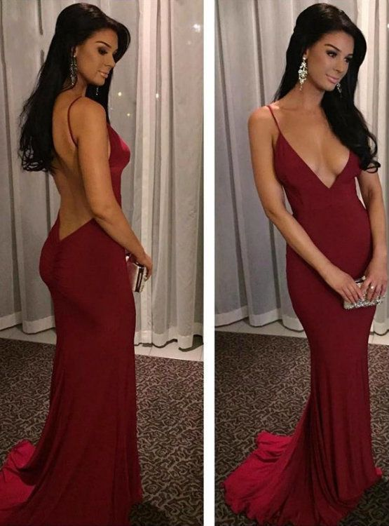 Rückenfreies rotes Meerjungfrau-Ballkleid, formelles Abendkleid J6017