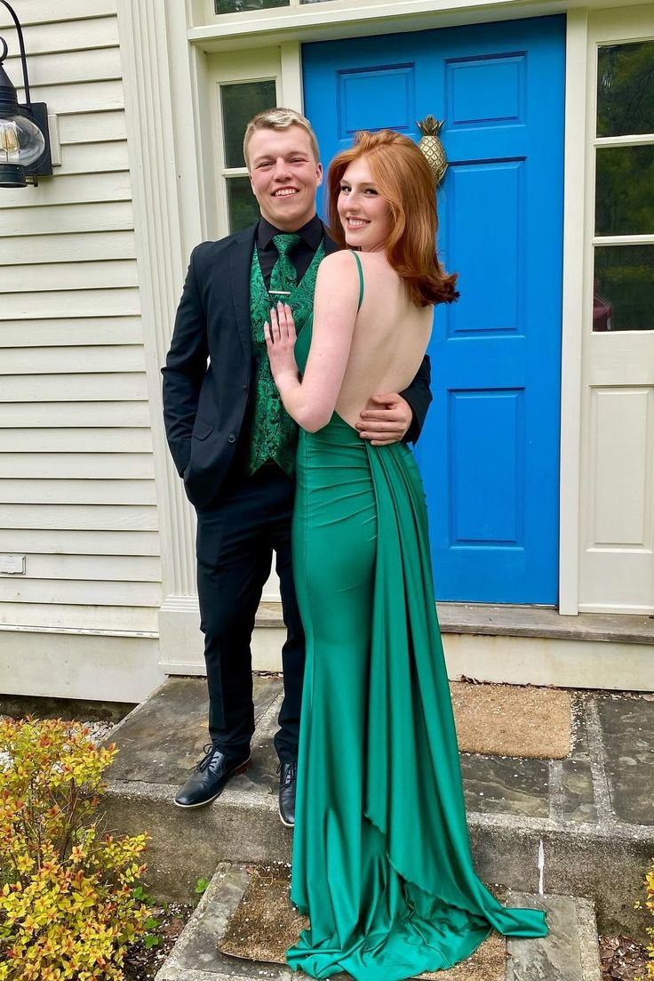 Spaghetti Straps Green Mermaid Backless Long Prom Dress J6044