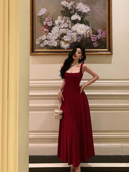 Robe de soirée élégante bordeaux coupe A J6051