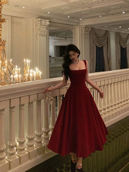 Robe de soirée élégante bordeaux coupe A J6051