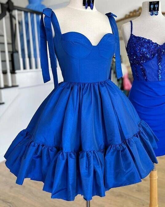 Robe de bal courte bleu roi coupe trapèze, robe de soirée formelle J6054