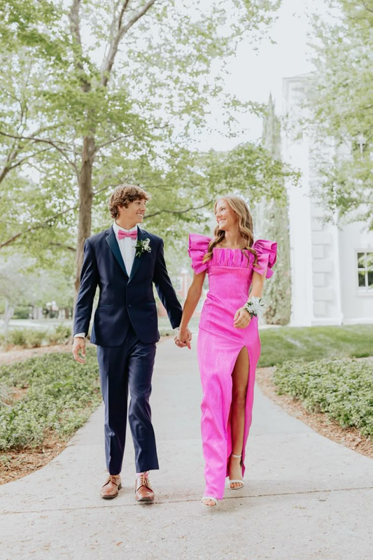 Pink Sheath Satin Prom Dress Slit Formal Party Dress J6055