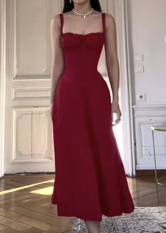 Robe de bal rouge coupe trapèze, robe de soirée formelle J6056