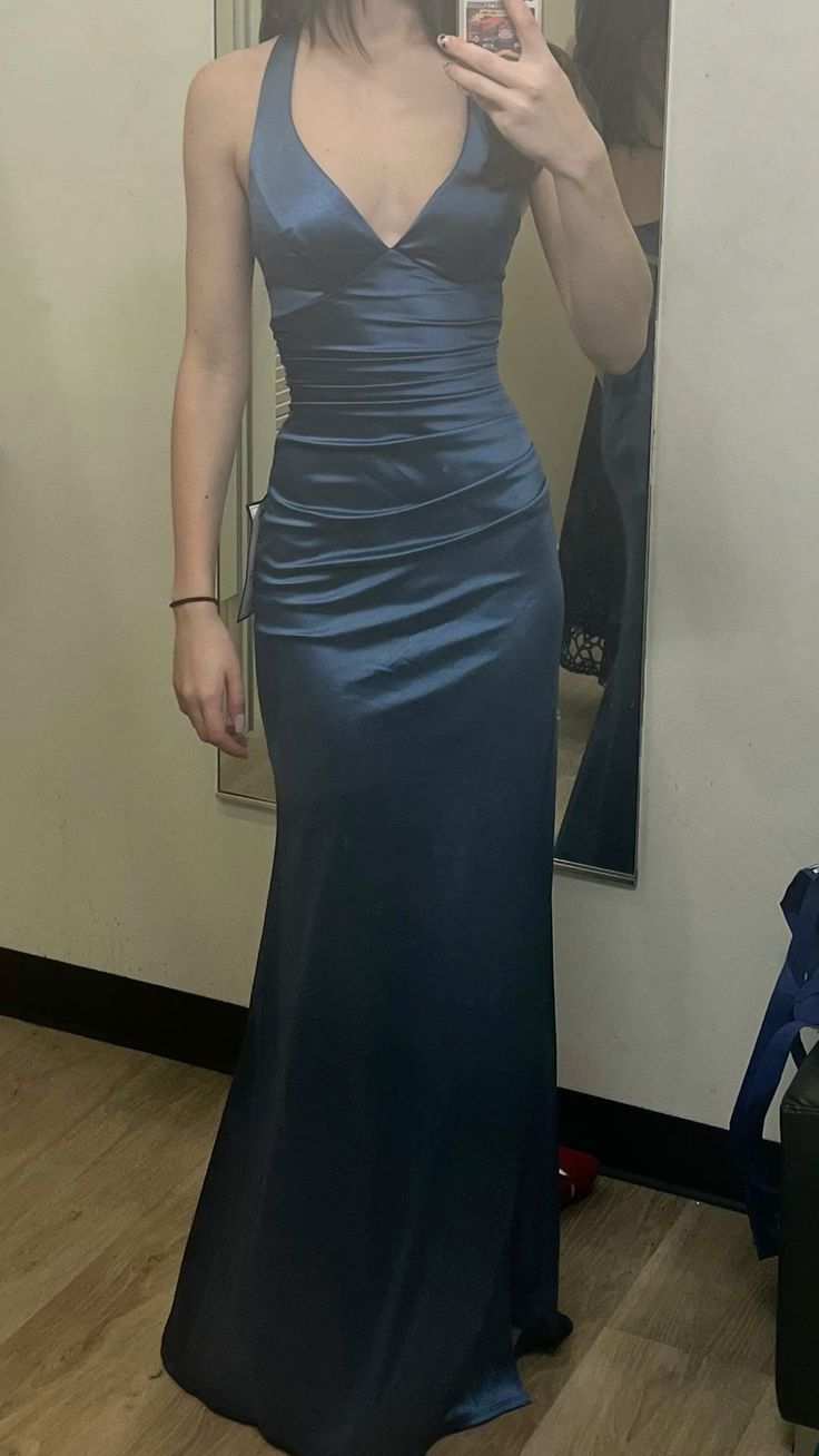 Robe de bal sirène en satin turquoise Robe de soirée formelle J6058
