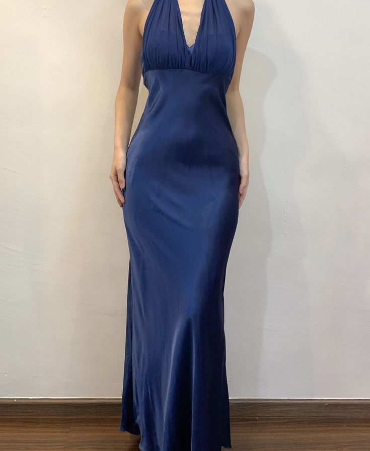 Neckholder Marineblau Etuikleid Ballkleid Vintage Abendkleid J6068