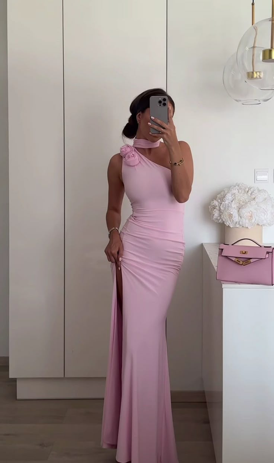 One Shoulder Pink Sheath Prom Dress Birthday Dress J6089