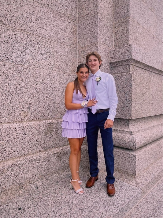 V-Ausschnitt, mehrlagiges Mini-Heimkehrkleid, kurzes Partykleid J8304