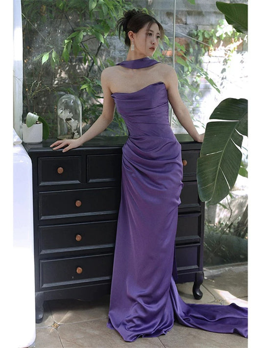 Purple Sheath Long Prom Dress Formal Party Gown J6113