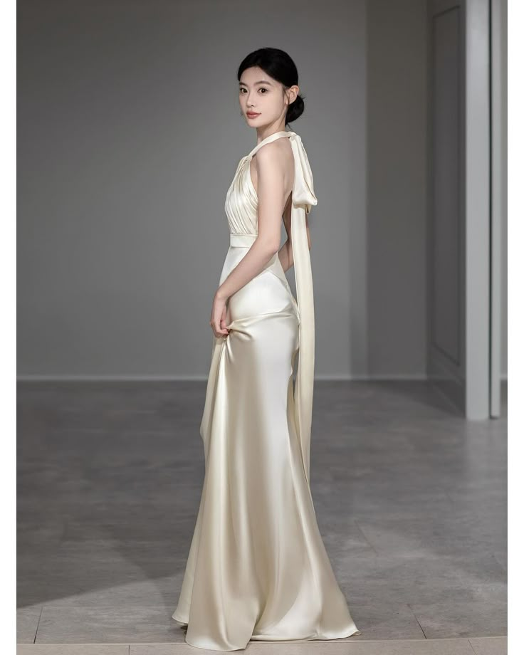 Halter Mermaid Satin Long Prom Dress Formal Party Dress J6127