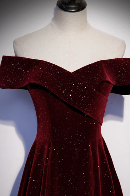 Burgunder Samt langes A-Ling Ballkleid Abendkleid J6129