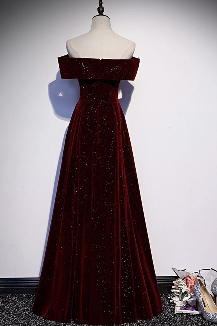 Burgunder Samt langes A-Ling Ballkleid Abendkleid J6129