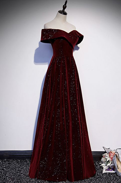 Burgunder Samt langes A-Ling Ballkleid Abendkleid J6129