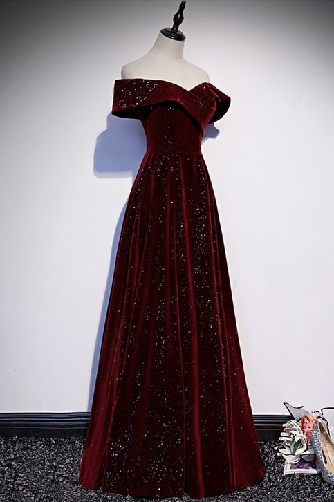 Burgunder Samt langes A-Ling Ballkleid Abendkleid J6129