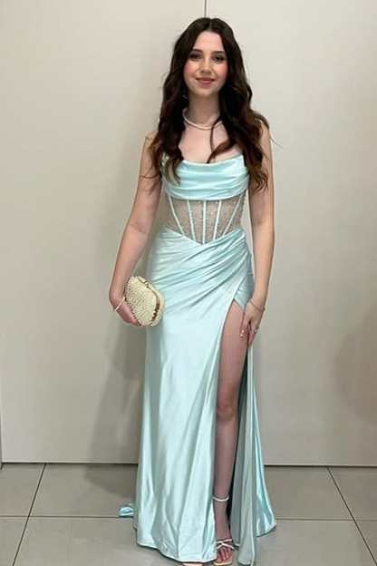 Satin Mermaid Long Prom Dress With Slit J6134