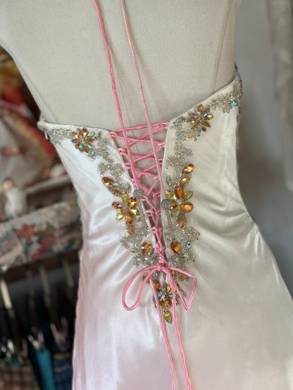 Vintage Rosa Meerjungfrau Neckholder Langes Abendkleid Schlitz Ballkleid J6144