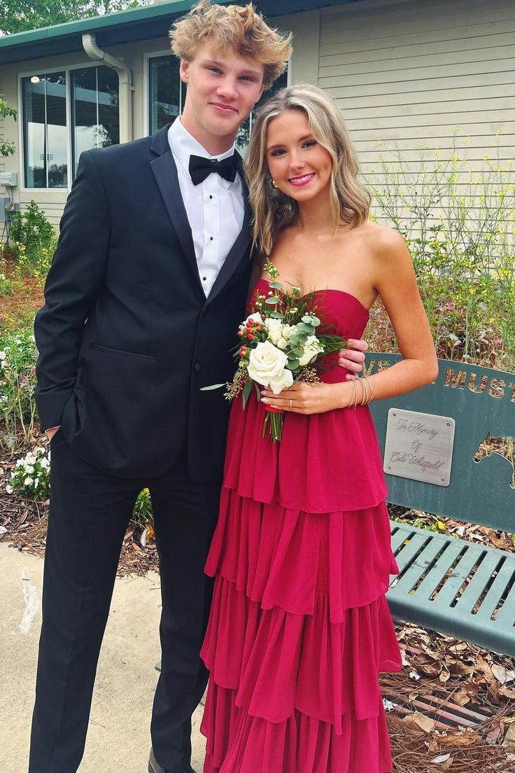 Red Chiffon Tiered Maxi Dress Formal Party Prom Dress J6152