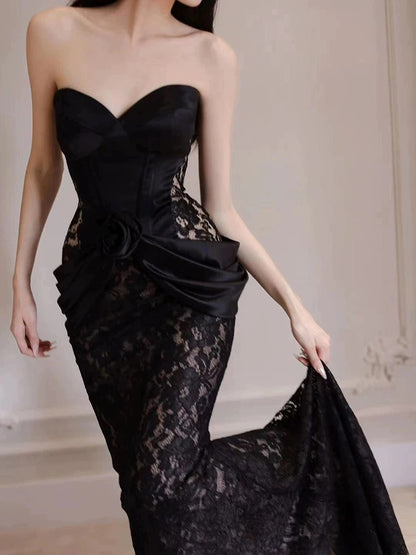 Schatz Schwarz Spitze Meerjungfrau Ballkleid Formale Abendkleider J6163