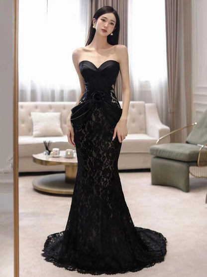Schatz Schwarz Spitze Meerjungfrau Ballkleid Formale Abendkleider J6163