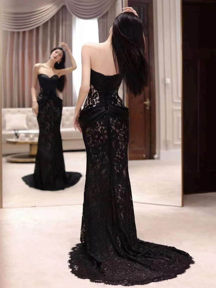 Schatz Schwarz Spitze Meerjungfrau Ballkleid Formale Abendkleider J6163