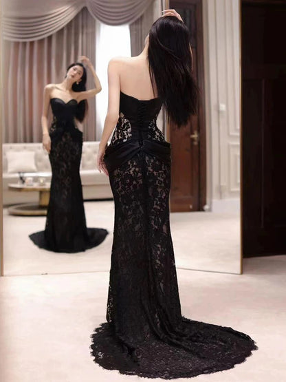 Schatz Schwarz Spitze Meerjungfrau Ballkleid Formale Abendkleider J6163