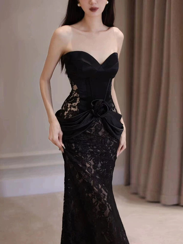 Schatz Schwarz Spitze Meerjungfrau Ballkleid Formale Abendkleider J6163