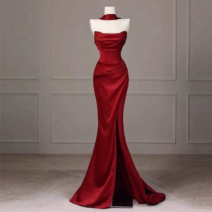 Robe de soirée sirène rouge longue en satin J6165