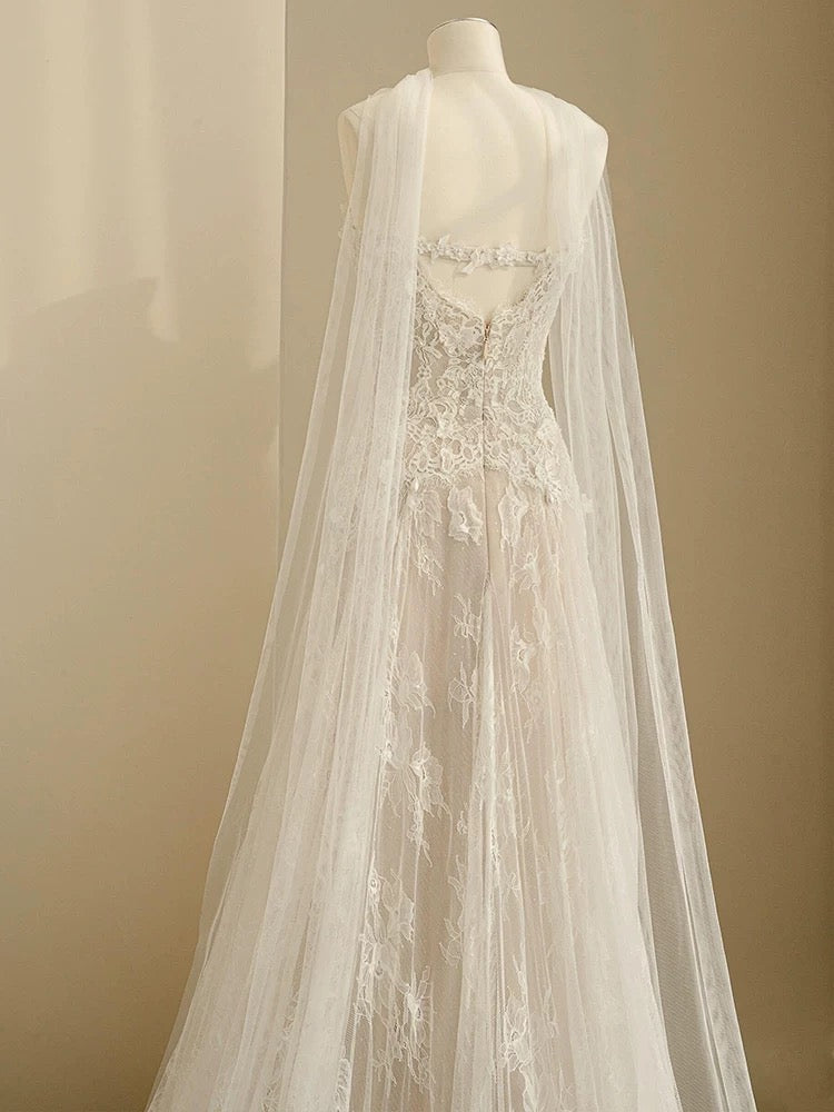 Sweetheart Lace A Line Wedding Dress Ivory Wedding Gown J6167